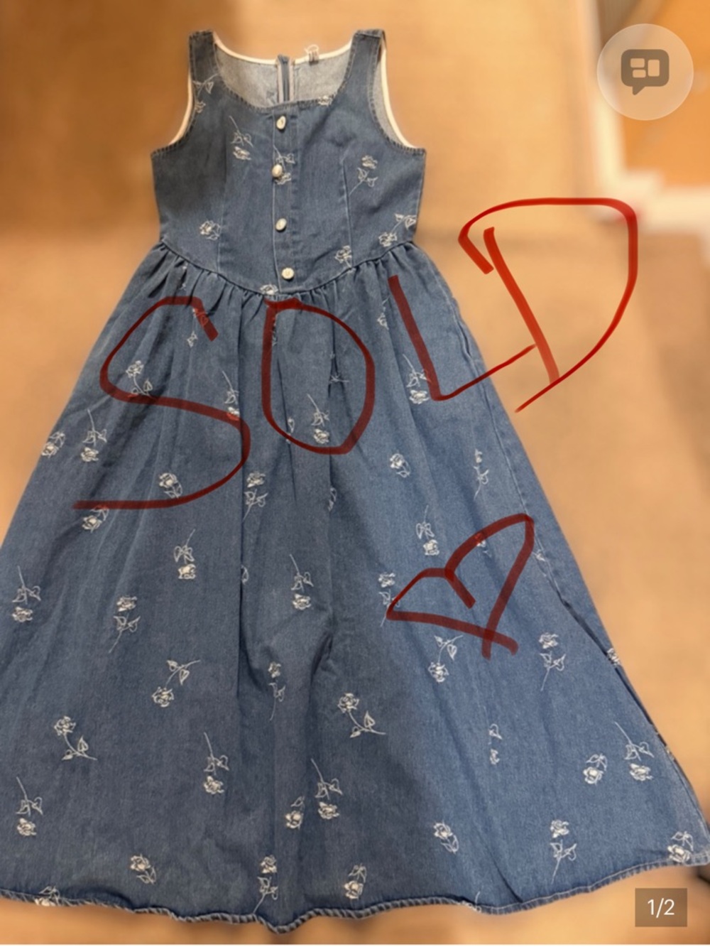 Blue Embroidered Denim Maxi Dress for woman. Korea design dress. New with tag.
